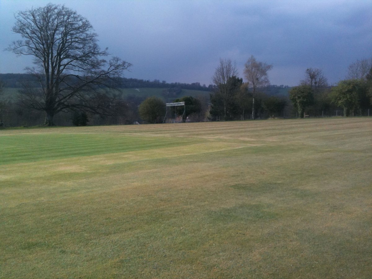 The cricket pitch at Point 14 about to be drenched... where are the covers?